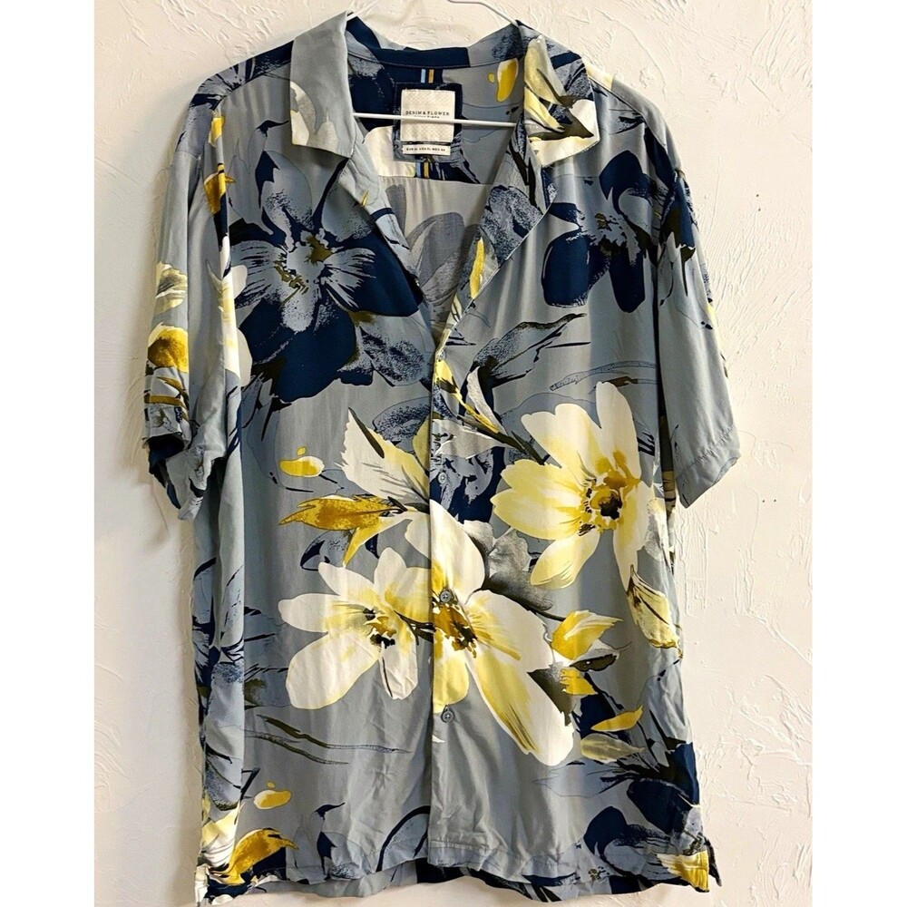 Denim & Flower Ricky Singh Men's XL Floral Tropical Short Sleeve Button-Up